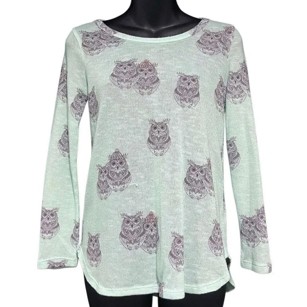 Mudd Mint Green Owl Pullover Close-Knit Sweater Girl’s 10